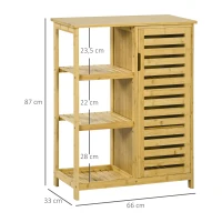 kleankin Armoire de salle de bain en bambou, 3 étagères, 1 armoire avec portes à lattes, naturelle(m-3)