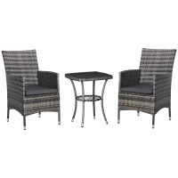 Outsunny Ensemble de Meubles de Balcon pour 2 Personnes Salon de Jardin en Polyrotin Gris Foncé(m-6)