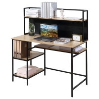 HOMCOM Schreibtisch mit Aufbewahrung Computer Schreibtisch mit 4 Regalen, großer Arbeitsplatte und schwarzer Tafel für Wohnzimmer Schlafzimmer Home Office 120L x 53B x 126H cm, Eiche und Schwarz