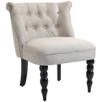 HOMCOM Fauteuil Vintage Chaise de Repos Fauteuil Rembourré Chaise de Salle à Manger Revêtement en Lin Cadre en Bois Beige+Noir 67 x 67 x 78 cm