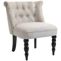 HOMCOM Fauteuil Vintage Chaise de Repos Fauteuil Rembourré Chaise de Salle à Manger Revêtement en Lin Cadre en Bois Beige+Noir 67 x 67 x 78 cm(m-1)