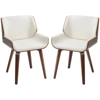 HOMCOM Set mit 2 Vintage-Dining-Stühlen, Sitz aus Kunstleder 51,5 x 53 x 79,5 cm weiß braun(m-1)