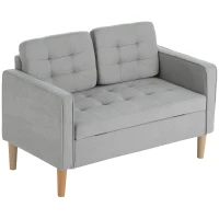 HOMCOM Canapé 2 Places avec Espace de Rangement, Capitonnage, Coussin, Bois de Caoutchouc, 117 x 62 x 78 cm, Gris clair(m-1)