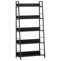HOMCOM Bücherregal Regal mit schräger industrieller Aufbewahrung 5 Ebenen 70L x 35B x 150H cm Schwarz(m-6)