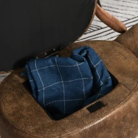 HOMCOM Kuhhocker - Kuhhocker - Stierhocker 2-in-1 mit Stauraum - Kautschukholzbeine Kunstleder Veloursleder-Look braun(m-4)