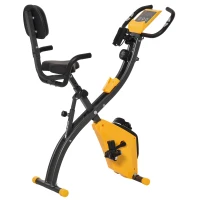 HOMCOM Faltbares Heimfahrrad, Heimtrainer für Erwachsene, 8 Stufen magnetischer Widerstand, Handpulssensoren, multifunktionales LCD-Display, verstellbarer Sitz, Stahl, Gelb, Grau(m-6)