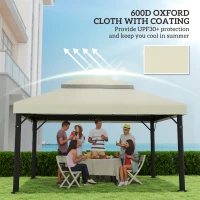 Outsunny Acoperiș pentru Pergolă cu 2 Niveluri cu Orificii de Drenaj, Curele și Buzunare Unghiulare, 400x300 cm, Crem Alb(m-6)