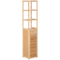 kleankin Étagère de Salle de Bain, 3 Étagères Ouvertes, Tiroir, Porte à Lamelles, Bambou, 32 x 30 x 163 cm