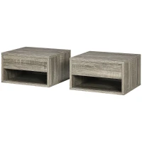HOMCOM Set aus 2 Wand-Nachttischen Nachttisch Schublade Fach Ablagefläche aus Holz Maße 37B x 32T x 21H cm Grau(m-1)