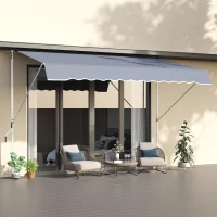 Outsunny Markise Manuelles ausziehbares 4L x 1,2B m Balkon Markise ohne Bohren Einstellbare Neigung und Höhe Schnelle Montage Metall Alu Polyester Anti-UV Dunkelgrau(m-2)