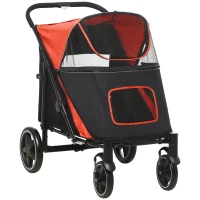 PawHut Chariot pour chiens pliable, système à un clic, pliable, 2 sangles de sécurité, Rouge(m-7)