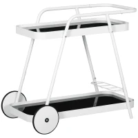 Outsunny Chariot de Service Extérieur, 2 étages, Porte-bouteilles, Cadre en acier, 86,5 x 51 x 78 cm, Noir/Blanc(m-6)