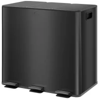 HOMCOM Poubelle avec 3 x 15L de compartiments, couvercles de désodorisant, anti-empreintes digitales, fermeture douce, amovible, Noir(m-1)