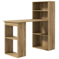 HOMCOM Computertisch mit Regal Büroecke angrenzendes Bücherregal Multi-Aufbewahrung Eiche(m-6)