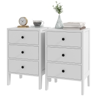 HOMCOM Set aus 2 Nachttischen, Beistelltische, 3 Schubladen für Schlafzimmer aus Holz, 40B x 30T x 64H cm, Weiß