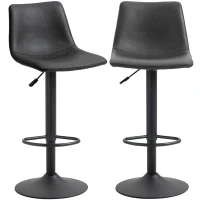 HOMCOM Set aus 2 höhenverstellbaren schwenkbaren Barhockern im Vintage-Stil mit Fußstützen aus Kunstleder - Schwarz - Höhenverstellbar 90-110 cm(m-1)