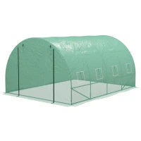 Outsunny Garten Gewächshaus Tunnel 12 m² 4L x 3B x 2H m Verstärkter Stahl + Hochdichtes PE 140 g/m² 8 Fenster Rolltür Grün(m-1)