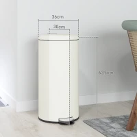 HOMCOM Poubelle 30L, poubelle à pédale, couvercle verrouillable, pédale, résistant aux taches, Blanc crème(m-3)