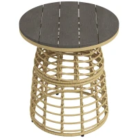 Outsunny Runder Garten-Couchtisch aus Rattan-Imitationsharz-Metall und Verbundplatten, Maße Ø45 x 50H cm(m-1)