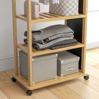 HOMCOM Standspiegel mit Rollen und mehreren Aufbewahrungsmöglichkeiten, 1 Kleiderstange, 3 untere Regale für Schlafzimmer Eingangsbereich, aus Holz(m-5)