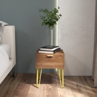 HOMCOM Nachttisch Nachttisch mit Schublade Beistelltisch aus Holz - Haarnadelstahl gold 39,5L x 41B x 49H cm(m-4)