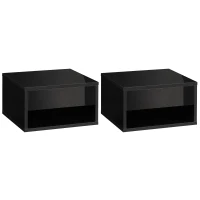 HOMCOM Set mit 2 wandmontierten Nachttischen Nachttisch Schublade Fach Ablagefläche aus Holz Maße 37L x 32B x 21H cm Schwarz(m-6)