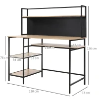 HOMCOM Schreibtisch mit Aufbewahrung Computer Schreibtisch mit 4 Regalen, großer Arbeitsplatte und schwarzer Tafel für Wohnzimmer Schlafzimmer Home Office 120L x 53B x 126H cm, Eiche und Schwarz(m-3)