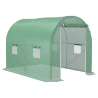 Outsunny Gewächshaus im Tunnelstil Bodenfläche 6 m² 3L x 2B x 2,10H m verstärktes Stahlrohrgestell Reißverschlusstür 4 aufrollbare Fenster Grün(m-6)