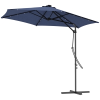 Outsunny Parasol de Jardin, Parasol Déporté, LED Solaires, Module Solaire, Résistant aux Intempéries, incl. Housse de Protection, Ø290 x 260 cm, Bleu foncé