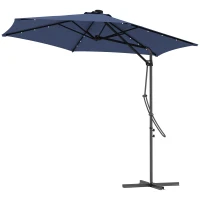 Outsunny Parasol de Jardin, Parasol Déporté, LED Solaires, Module Solaire, Résistant aux Intempéries, incl. Housse de Protection, Ø290 x 260 cm, Bleu foncé(m-1)