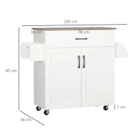 HOMCOM Kücheninsel mit vielen Aufbewahrungsmöglichkeiten 1 Schublade 1 Doppelschrank 2 Türen mit höhenverstellbarem Regalboden Geschirrhandtuchhalter und Gewürzregal - Weiß MDF(m-3)