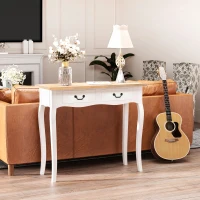 HOMCOM Konsole Eingangstisch Beistelltisch mexikanischer Stil 2 Schubladen Maße 87L x 34B x 78H cm MDF Massivholz Kiefer Hell Weiß(m-4)