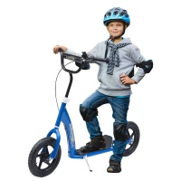 HOMCOM Trotinete para Crianças acima de 5 anos Scooter de 2 Rodas Grandes de 12 Polegadas com Freio e Guidão Ajustável em Altura Carga Máx. 100kg 120x52x80-88cm Azul(m-2)