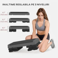 SPORTNOW Step Aerobic Reglabil pe 3 Nivele 10/20/30 cm, Step Aerobic Antiderapant cu Capacitate 250 kg, 77x37x16 cm, Gri(m-4)