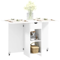 HOMCOM Inklapbare Eettafel voor 2-4 Personen, Opvouwbare Keukentafel met Opbergruimte, Uitschuifbare Tafel op Wielen, Wit(m-11)