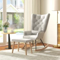 HOMCOM Fauteuil à bascule avec repose-pieds, rembourré, dossier haut, aspect velours, jusqu'à 150 kg, Blanc crème(m-2)