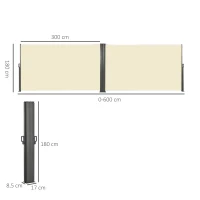 Outsunny Doppelter seitlicher ausziehbarer Sichtschutz Store 6L x 1,80H m Polyester Anti-UV Creme(m-3)