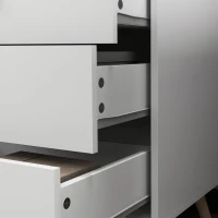HOMCOM Kommode 3 Schubladen Skandinavisches Design Aufbewahrungsmöbel MDF Weiß Holzgriffe Konische Massivholzbeine aus Kiefer(m-5)