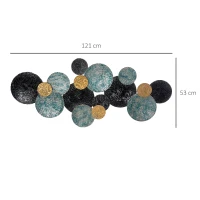 HOMCOM Décoration Murale 3D avec Cercles 121 cm x 4 cm x 53 cm en Métal Bleu + Noir(m-3)