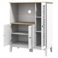 HOMCOM Mikrowellen-Küchenschrank mit 1 Nische, 3 Türen, Kabeldurchlass 80 x 35 x 97 cm weiß und holzfarben(m-1)