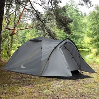 Outsunny Campingzelt 2-3 Personen wasserdichtes leichtes belüftetes Dôme-Zelt 2 Türen Fenster Glasfaser-Polyester PE Grau(m-2)