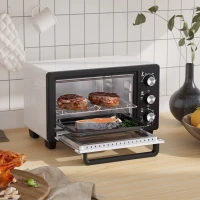 HOMCOM Mini Forno 16L 1400W com 3 Modos de Aquecimento Temperatura até 230°C Temporizador 60 Minutos Bandeja para Assar e Grade 44x32x28,1cm Branco e Preto(m-2)