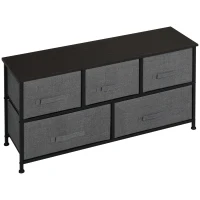 HOMCOM Kommode Aufbewahrungsmöbel 100 x 30 x 54 cm 5 Schubladen nicht gewebt Dunkelgrau Stahlstruktur Schwarz Holzoptik(m-1)