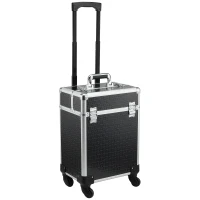 HOMCOM Koffer Trolley Make-up Koffer Kosmetik Vanity Teleskopgriff verstellbar 34L x 24B x 52H cm Alu. Schwarz(m-1)