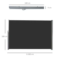Outsunny Doppelter seitlicher ausziehbarer Sichtschutz Paravent dim. 6L x 1,80H m Polyester Anti-UV Grau und Schwarz(m-3)
