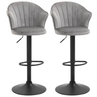 HOMCOM Lot de 2 tabourets de bar pivotants avec dossier en velours Touch Bistro réglable en hauteur tabouret de comptoir sans accoudoirs en mousse Gris 54 x 56 x 91-111 cm(m-6)