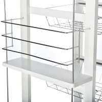 HOMCOM Servierwagen Küchenwagen auf Rollen Multi-Rangements 3 Metallkörbe Schublade + 2 Flaschenhalter Pinienholz Weiß(m-4)