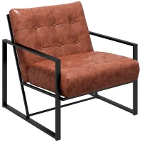 HOMCOM Lounge-Sessel Chesterfield Relaxsessel mit gepolsterter Sitz- und Rückenlehne, schwarzes Metallgestell, rotes Kunstleder(m-1)