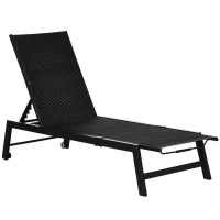 Outsunny Sonnenliege Gartenliege aus PE-Rattan-Geflecht mit Rädern verstellbare Rückenlehne Aluminium Schwarz(m-6)