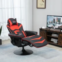 HOMCOM Fauteuil Gaming, Fonction de Massage, Dossier Inclinable, Repose-Pieds, jusqu'à 120 kg, Cadre en Acier, Similicuir, Rouge(m-4)